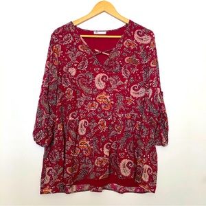 DR2 Burgundy Floral Print 3/4 Sleeve Tunic Top 2X